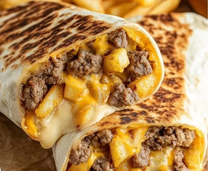 Beefy Cheesy Fries Wrap with delicious toppings