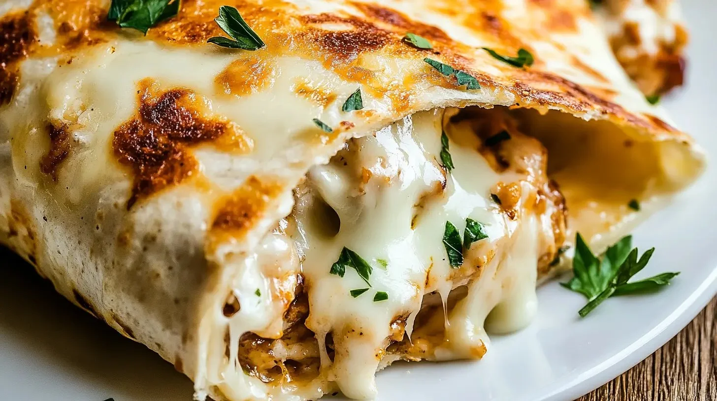 Delicious Cheesy Garlic Chicken Wraps garnished with fresh herbs