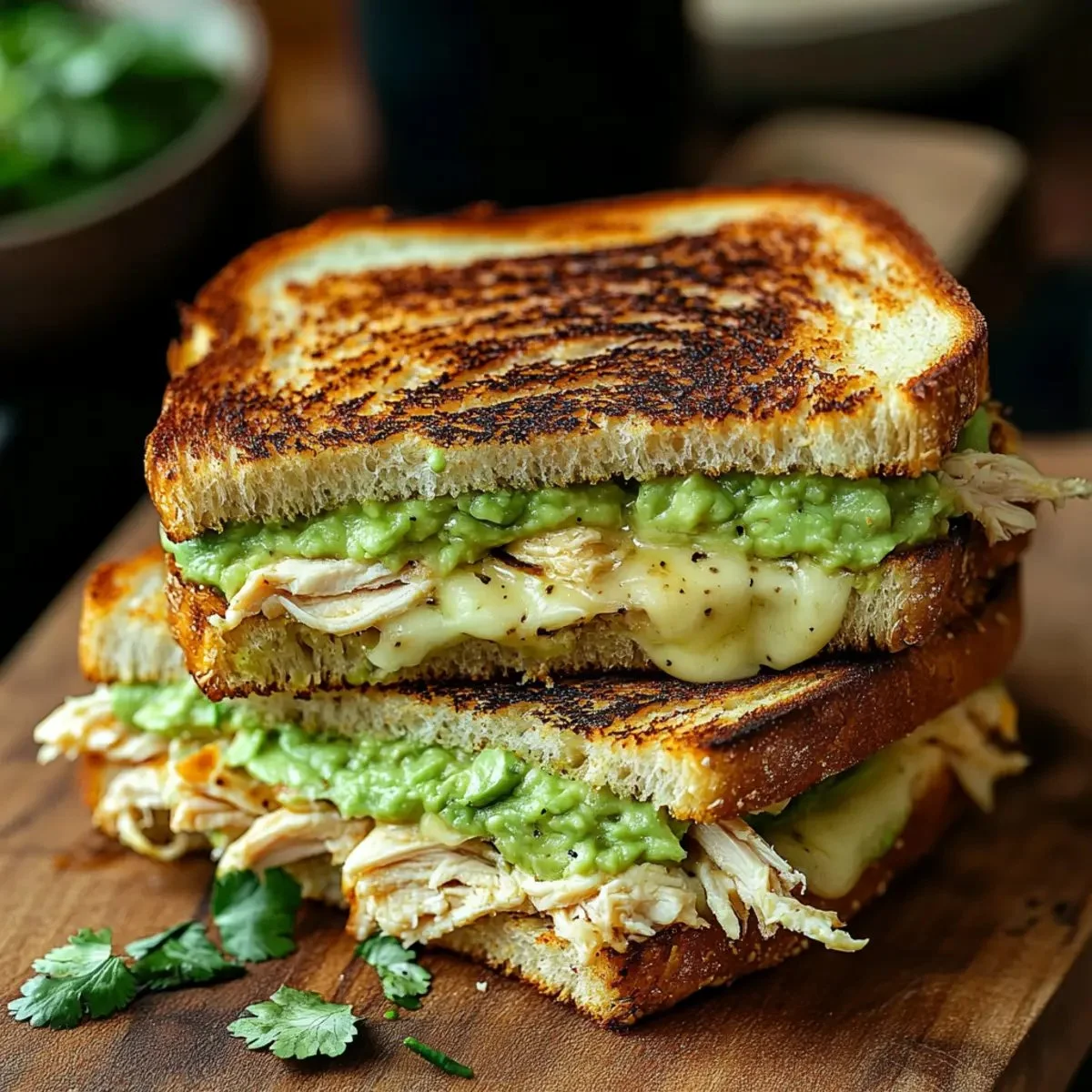 Delicious Chicken Avocado Melt Sandwich with chicken, avocado, and cheese