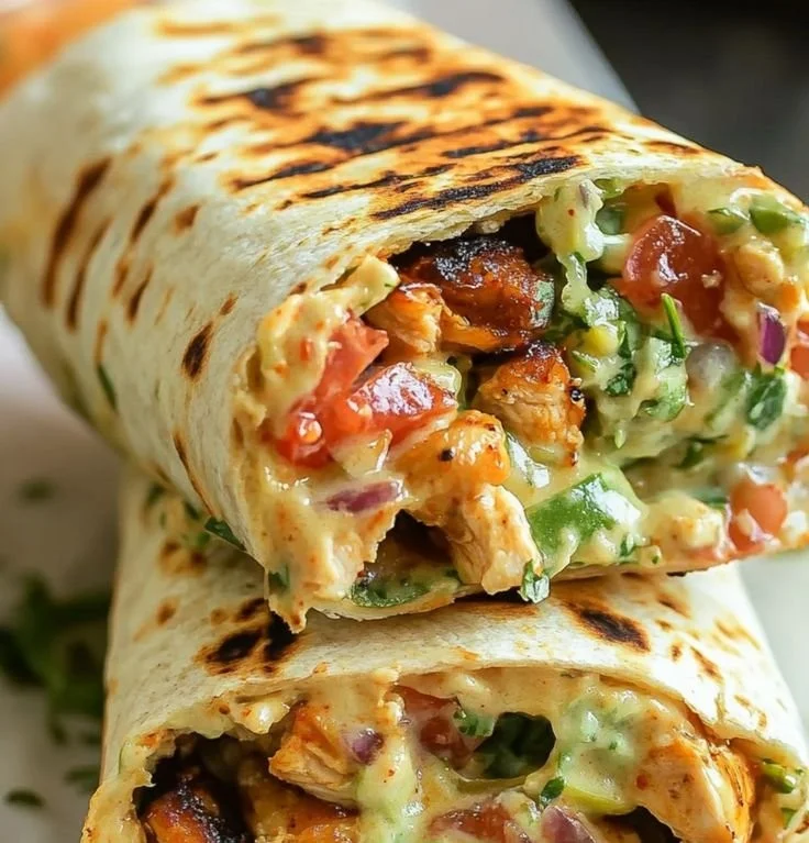 Delicious Chipotle Ranch Grilled Chicken Burrito with fresh ingredients