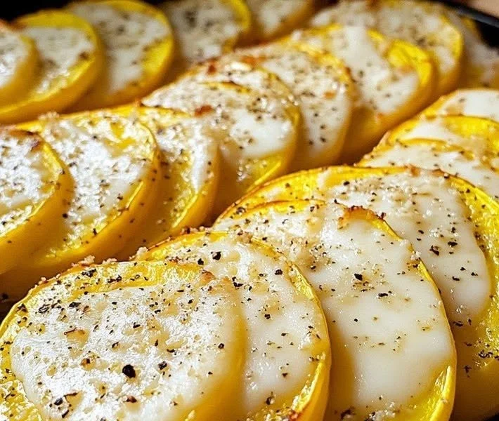 Crispy Parmesan roasted squash served on a plate with herbs