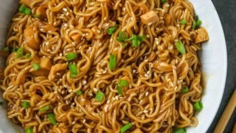 Delicious easy saucy ramen noodles served in a bowl