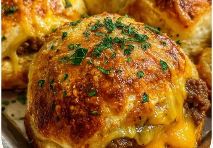 Garlic Parmesan Cheeseburger Bombs with melted cheese and savory garlic sauce