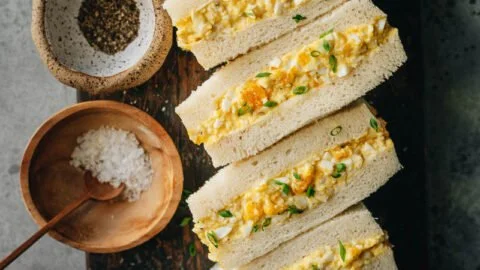 Japanese egg sandwich tamago sando with creamy filling and soft bread