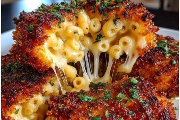 Mac and Cheese Stuffed Onion Rings on a plate garnished with herbs
