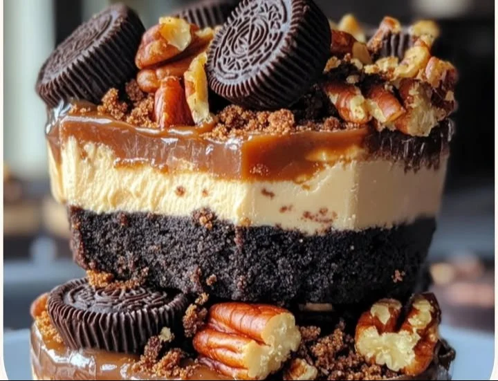 No-bake pecan dessert cups filled with chocolate and topped with pecans