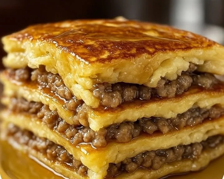 Delicious pancake sausage casserole baked with fluffy pancakes and savory sausage