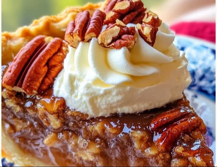 Delicious homemade pecan pie with a creamy condensed milk filling.