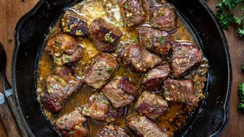 Delicious Cowboy Butter Steak Bites served with dipping sauce