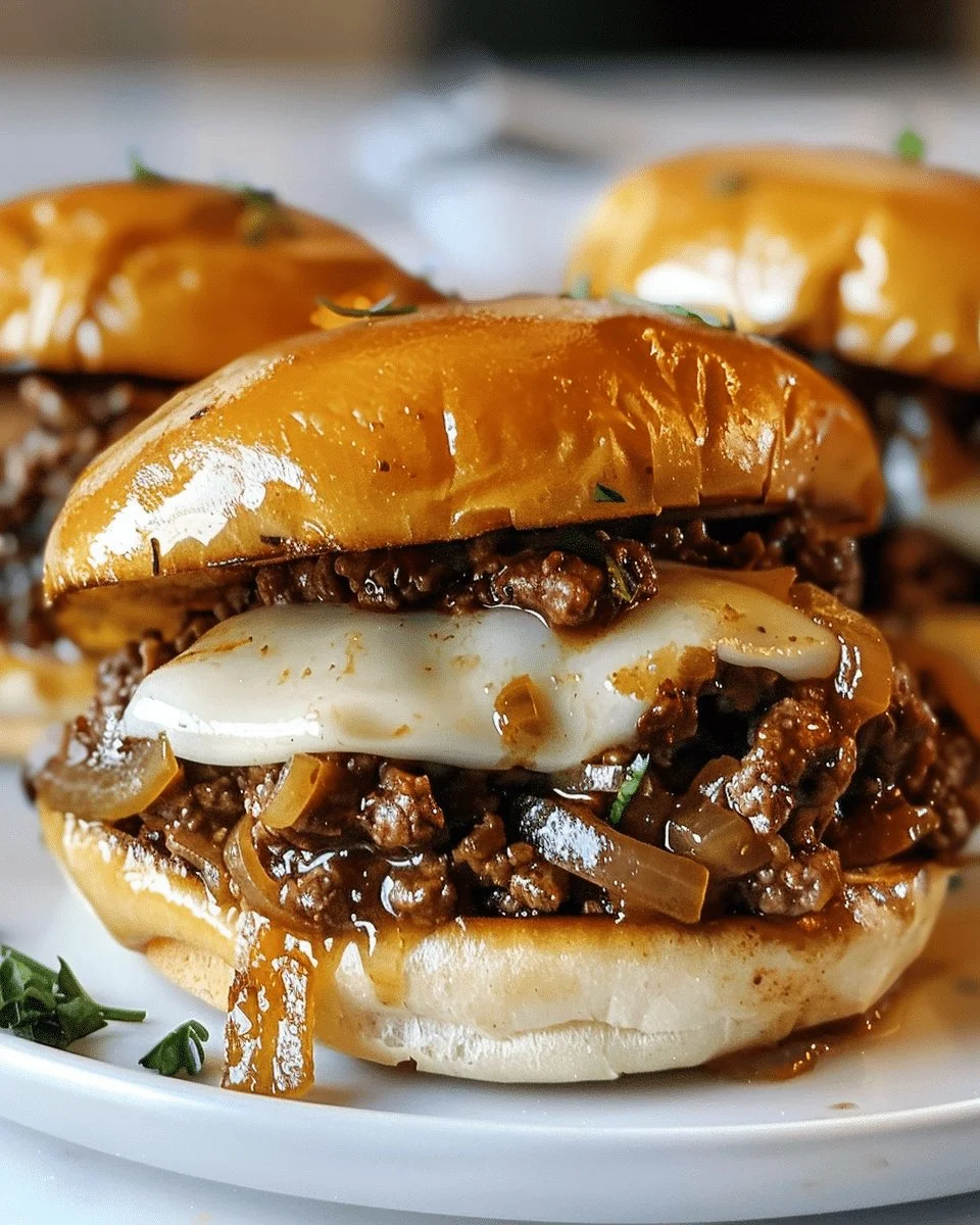 Delicious French Onion Beef Sloppy Joes served on a plate